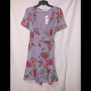 Lilac Red Rose Wrap Dress